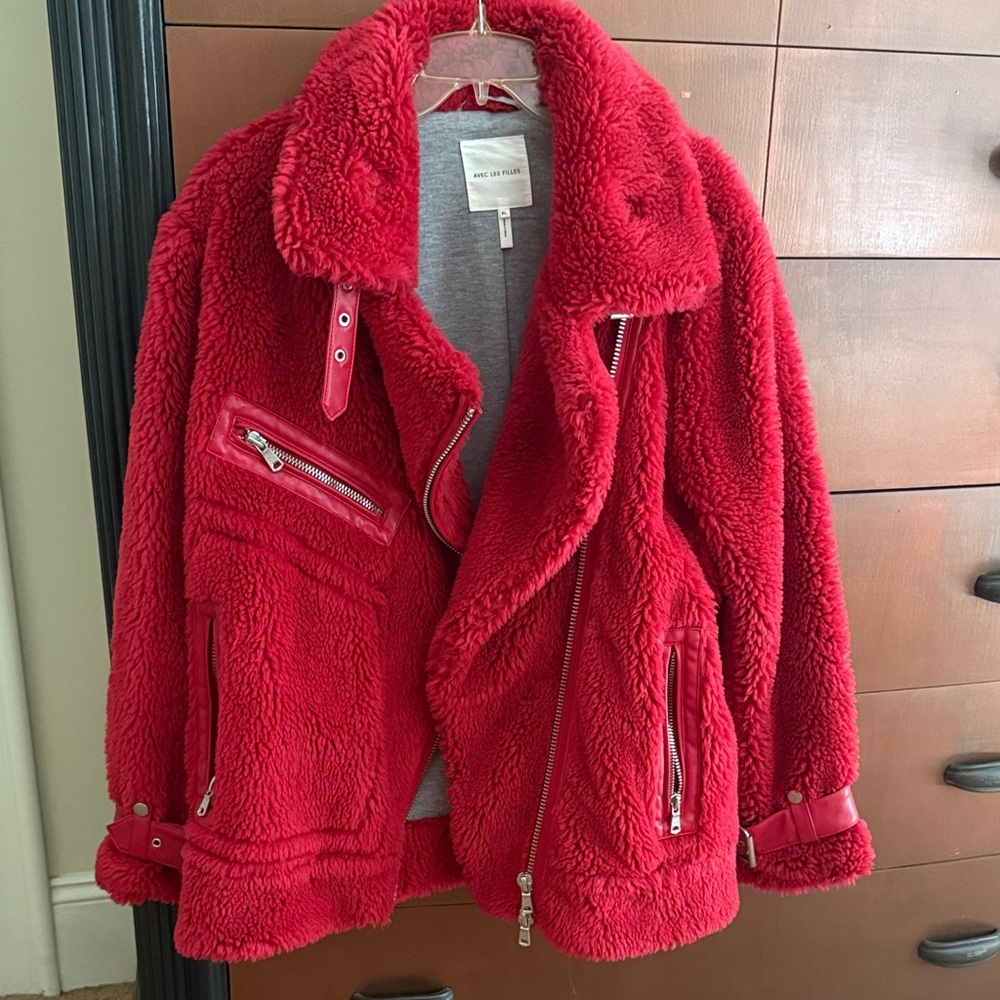 Avec Les Filles Cherry Red Faux Fur Jacket